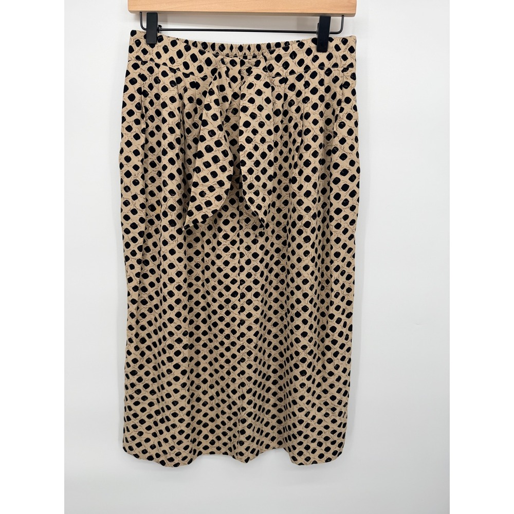 Anne Klein Skirt Womens 12 Tan Black Vintage 90s Midi Tie Front Dot Good